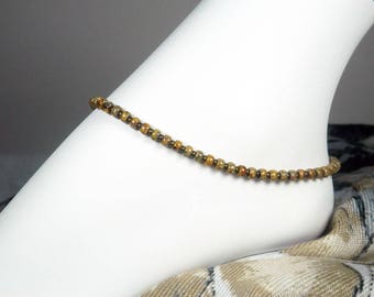 Brown Seed Bead Anklet - Beaded Ankle Bracelet - Antique Gold - Summer Jewelry - 8" - 13"