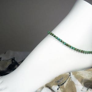 Turquoise Seed Bead Anklet, Green Turquoise Bracelet, Green and Brown Anklet, Girls Size, Plus Size, 8 to 13 inches image 4