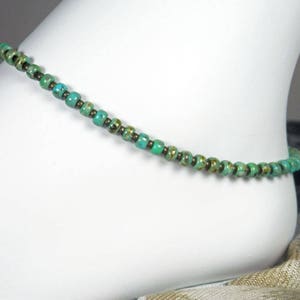 Turquoise Seed Bead Anklet, Green Turquoise Bracelet, Green and Brown Anklet, Girls Size, Plus Size, 8 to 13 inches image 2