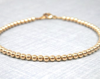 14K Yellow gold filled bracelet Dainty gold bead bracelet Minimalist design Stacking bracelet 14K lobster claw clasp