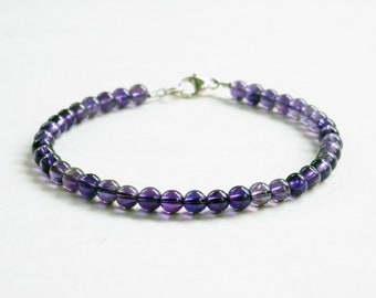 Amethyst Small Bead Bracelet with Sterling Silver Lobster Claw Clasp - February Birthstone Gift Idea