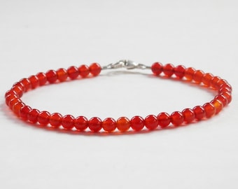 Carnelian Small Bead Bracelet, Choice of 14K Gold filled or Sterling Silver Clasp, Red Orange Gemstone Jewelry, Dainty Layering Bracelet