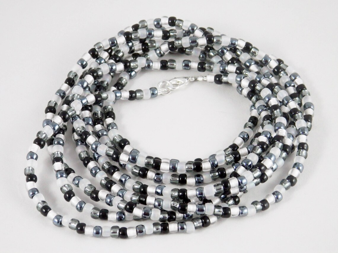 Long Seed Bead Necklace Black and White Necklace Extra Etsy