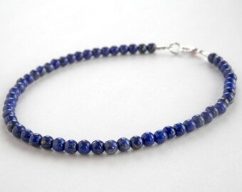 Lapis Lazuli Bracelet - Gemstone Bracelet - Blue Lapis Bracelet - Small Bead Bracelet - Girls Size - Plus Size - Stack Bracelet - Layering