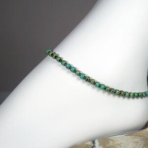 Turquoise Seed Bead Anklet, Green Turquoise Bracelet, Green and Brown Anklet, Girls Size, Plus Size, 8 to 13 inches image 1