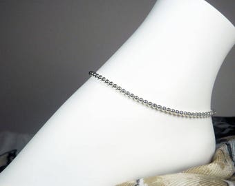 Sterling Silver Anklet - Silver Bead Anklet - Sterling Silver Ankle Bracelet - Girls Size - Plus Size - 8" to 13" including half sizes