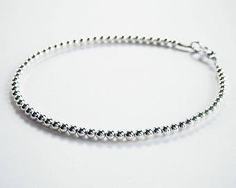 Sterling Silver Small Bead Bracelet - Dainty Silver Stacking Bracelet - Classic Silver Bracelet - Girls to Plus Sizes