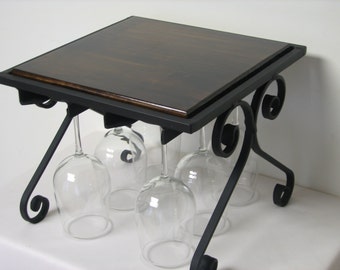 Wine glass rack with Dark Walnut stained top.