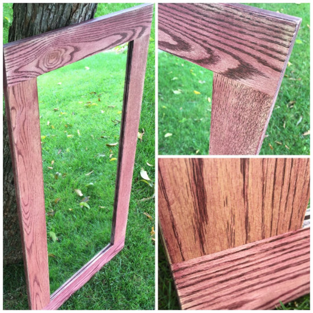 Oak Mirror With Antique Red Stain Distressed Bedroom Full Length Mirror Hallway Full Length