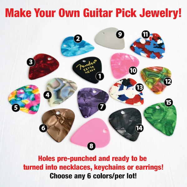 DIY Guitar Picks w/ Pre-Punched Holes-YOU Choose the COLORS! Create Guitar Pick Projects Like: Necklaces, Earrings, Keychains, Wine Charms