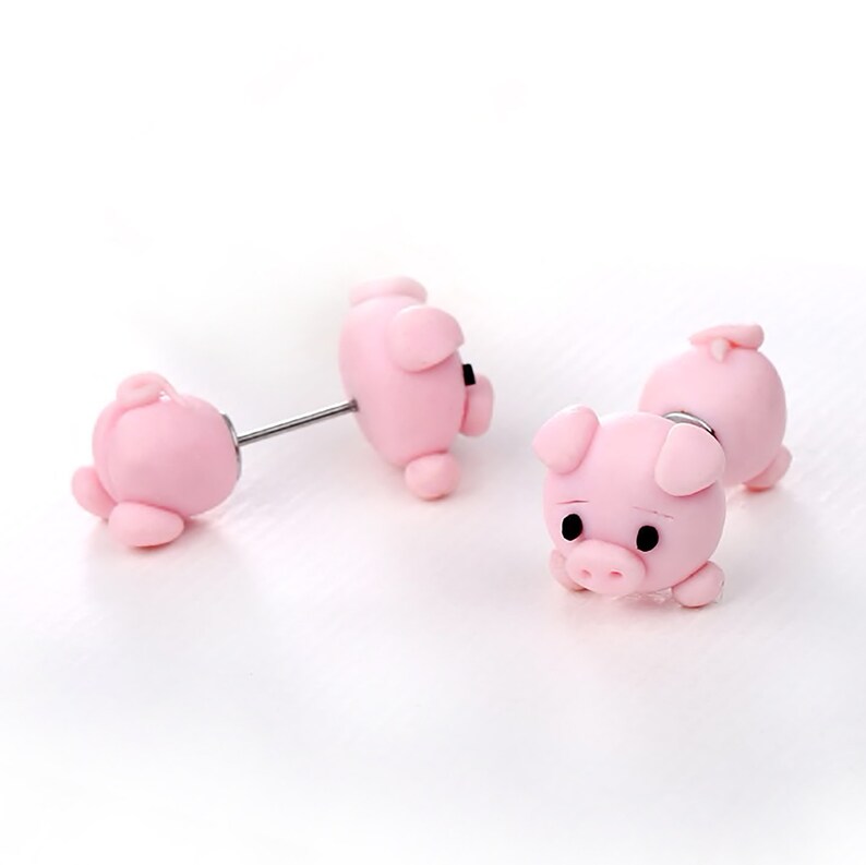 Pig Earrings Clay Polymer Fun Animal Earrings image 3