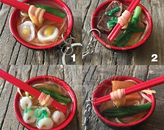 Japanese Miniature Food Resin Bowl of Ramen with Chopsticks Keychain