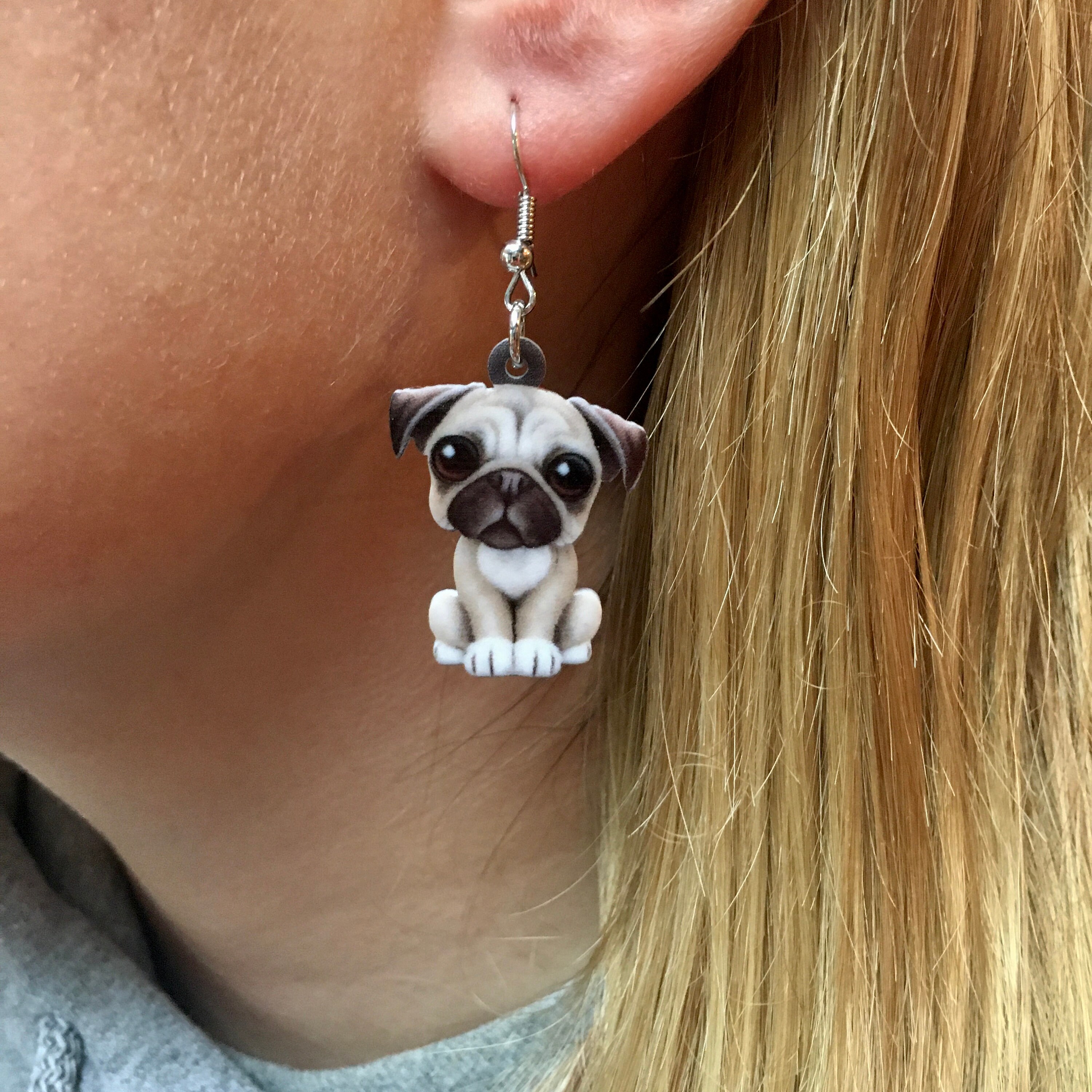 Pug Dog Earrings Printed Acrylic Fun Animal Dog Earrings Etsy