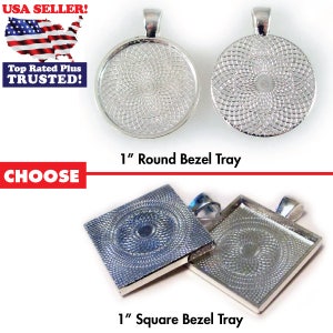 1" (25mm)  Round or Square Bezel Tray in Silver Tone for Glass Tiles -- Pack of 10, 20 or 40