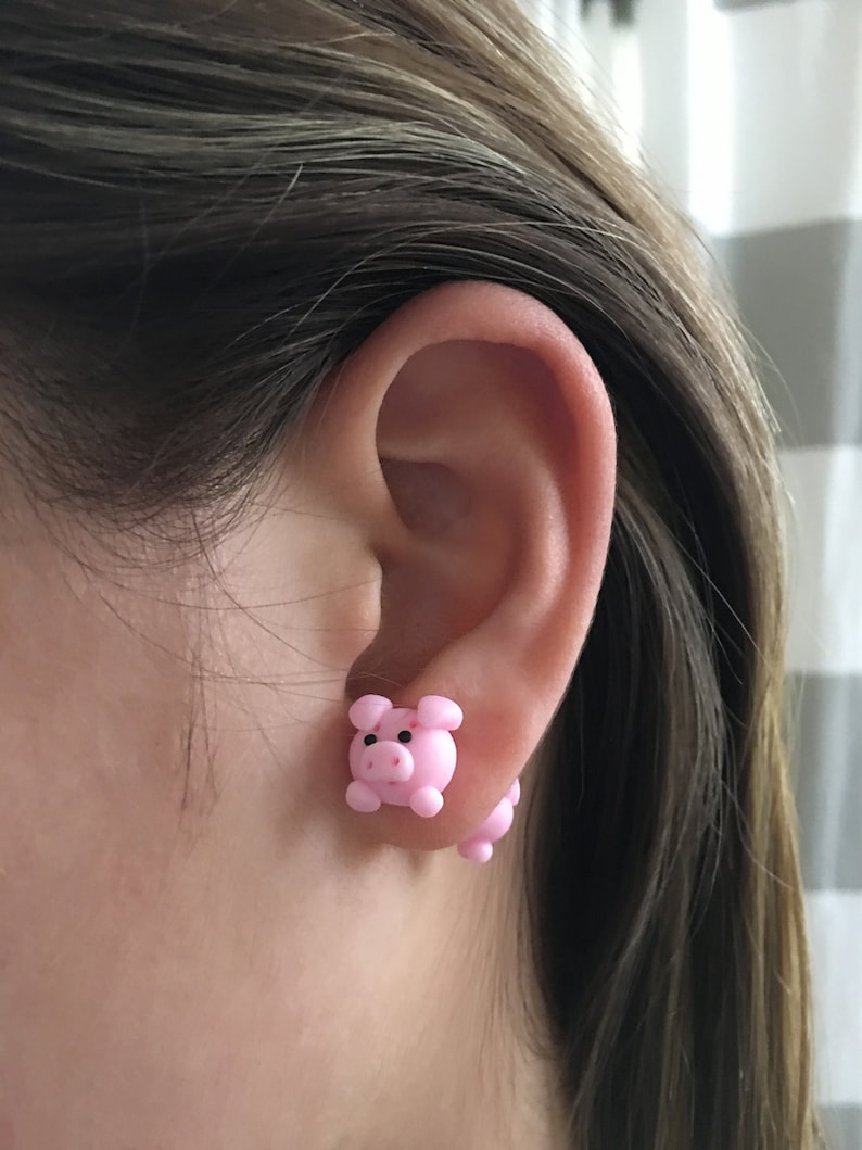 Pig Earrings Clay Polymer Fun Animal Earrings image 1