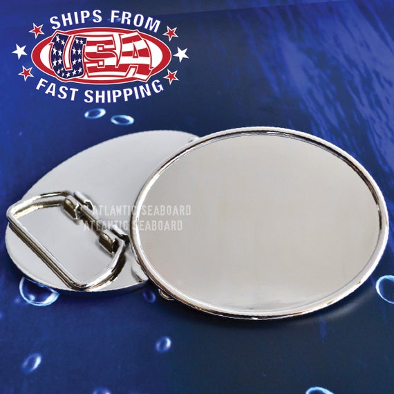 Shiny Chrome Oval Blank Metal Belt Buckle