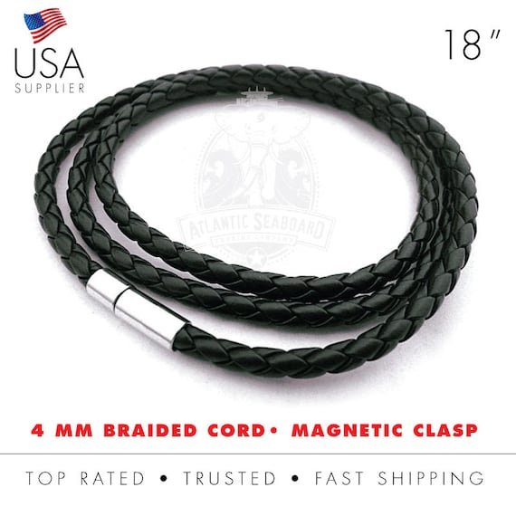 18 Braided Black Leather Snap Necklace Fits 18/20mm Snaps