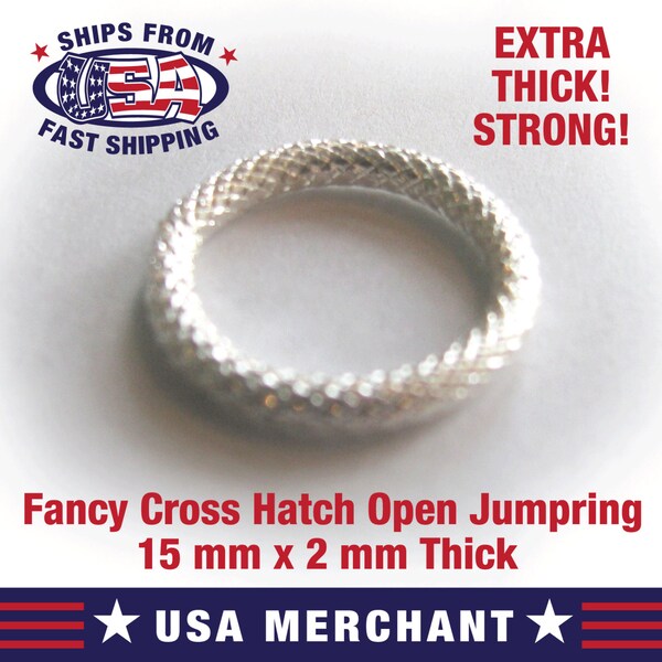 12pcs Fancy Cross Hatch Silverplated Open Jump Ring 15mm Jewelry Findings -- Extra Thick