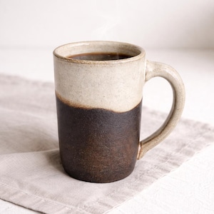 Handmade Black Stoneware Mug: Bare Clay, Glazed Interior