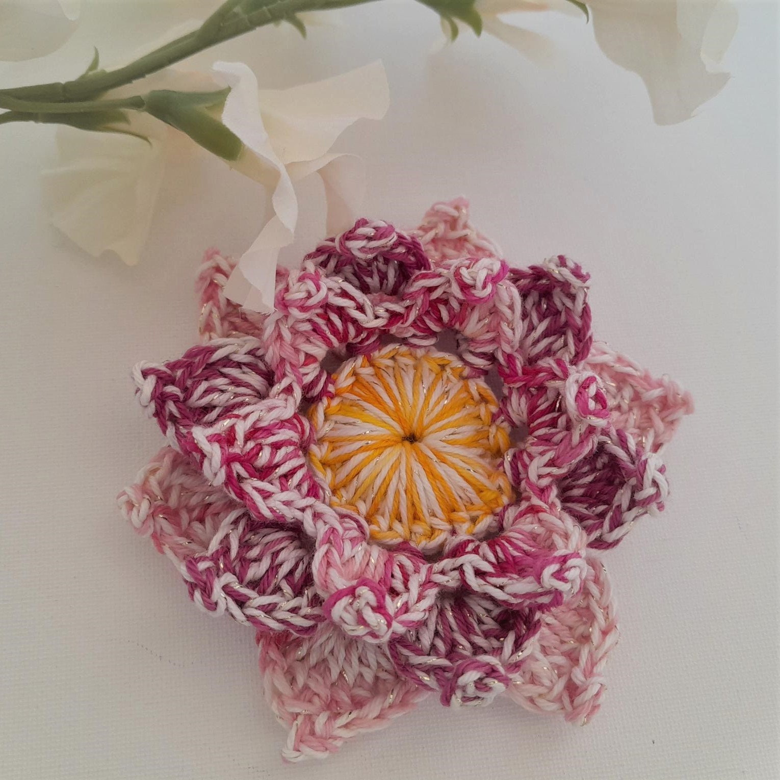 30 Lotus Flower Crochet Patterns for Beautiful Decor, Gifts, and Giftable Makes 4 UK Terms Lotus Flower Brooch Pattern