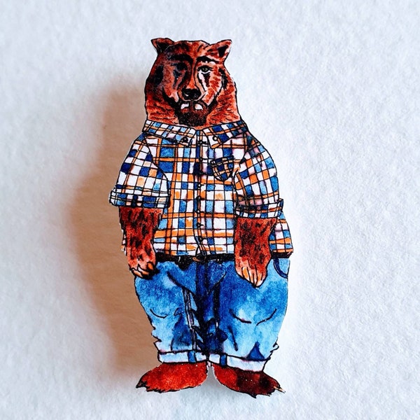 Hipster bear brooch-bear brooch- Bear badge-gift for bear lovers-gift for hipsters-fathers day gift-fashion jewellry- brooch-badge