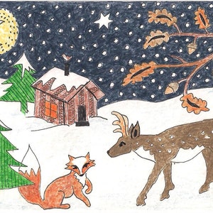 Meine kleine Blockhütte und Freunde-Weihnachtskarte-Weihnachtskarte-Fuchs-Weihnachtskarte-Wald-Weihnachtskarte-Weihnachtsgruß-Karte