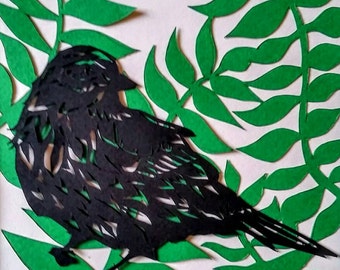 Kleiner Spatz Papierschnitt - Papierkunst - Geschenk für Vogelliebhaber - Vogelkunst - Handschnitt - Kunst für Vogelbeobachte