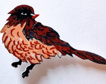 Sparrow pin- bird pin - jewellery- bird jewellery- gift for bird lovers -garden bird jewelry-gift for her-sparrow jewellery- garden bird pin