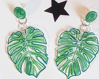 Monstera earrings - Monstera dangle earrings - gift for plant lovers - acrylic leaf earrings