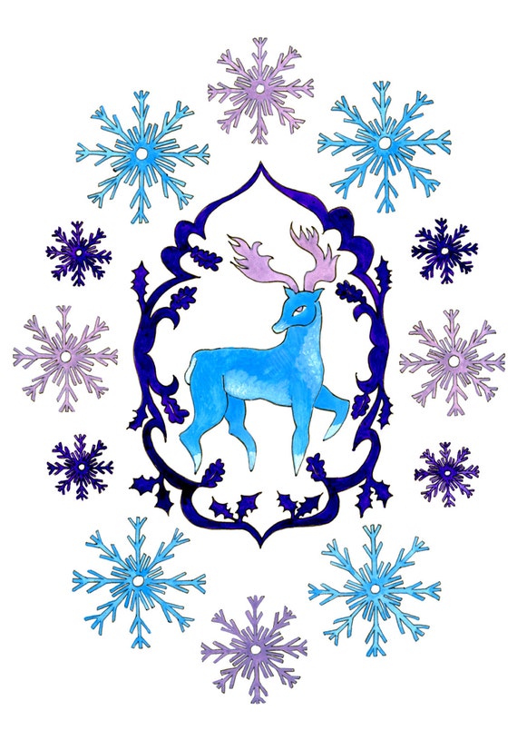 Blue Deer Christmas card-christmas card-deer Christmas card-xmas card-greetings card-deer card-cards-stationery