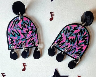 Graffiti earrings - 80s style earrings - dangle earrings - fashion earrings - statement earrings