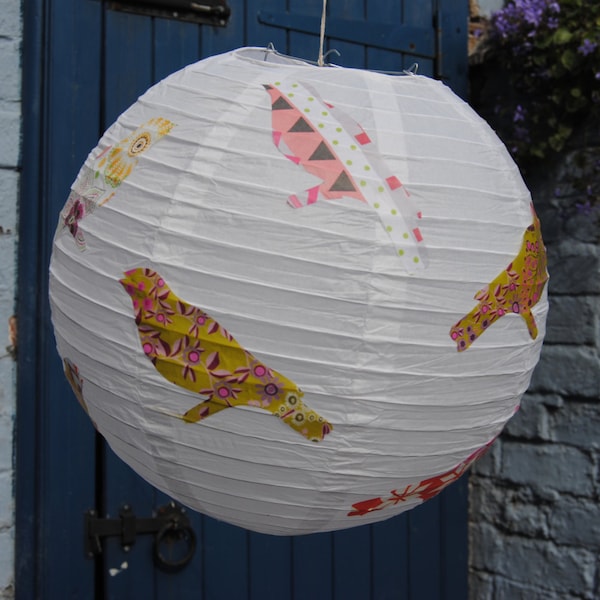 Decoupage garden bird rice paper lantern- decoupage bird lampshade- Bird lampshades- home decor- Paper anniversary- wedding anniversary-bird