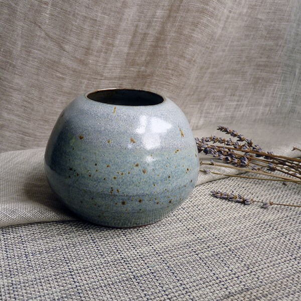 Blue pottery vase. Simple vase. Small flower vase. Shiny pottery vase. Rustic home decor. Blue ceramics and pottery. Ceramic vase. Lavender.