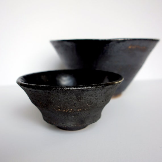 matte black and raw stoneware Fruit bowl for 2