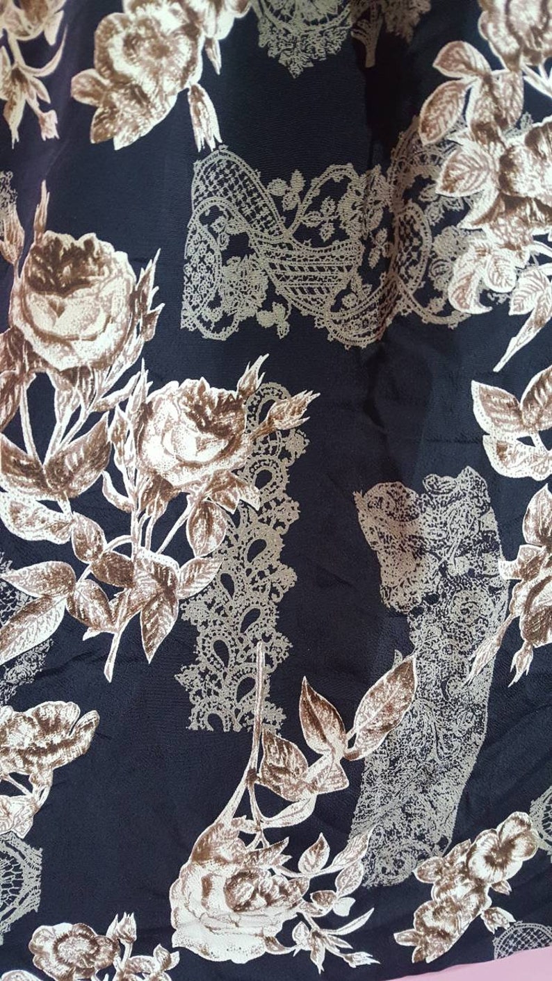 Vintage 1990s Floral Rose Lace Print Paisley High Waisted Culottes Shorts Skirt Skort Brown Grey Black Small 8-10
