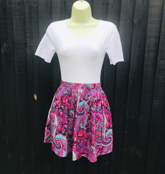 Vintage high waisted Mini skirt Cotton Summer Pai… - image 1