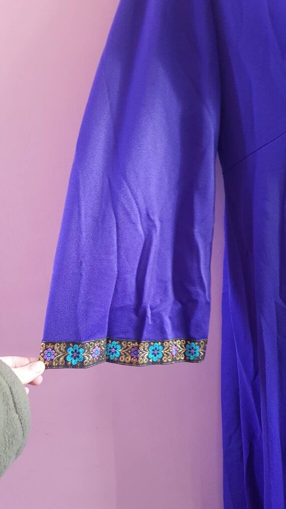 Vintage 1970s Royal Blue Purple Maxi Dress Kaftan… - image 3