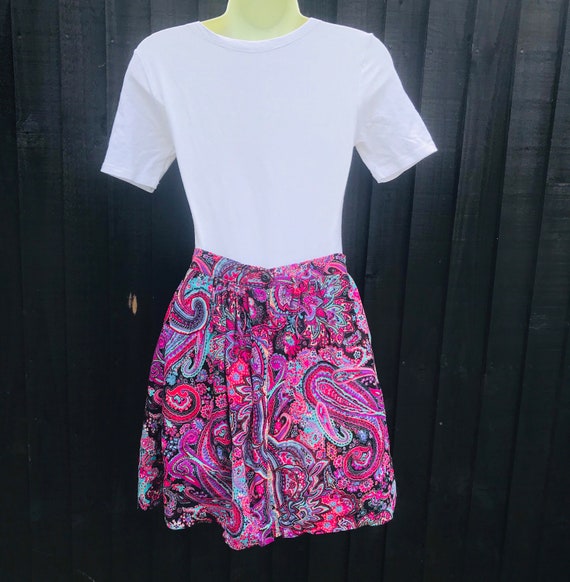 Vintage high waisted Mini skirt Cotton Summer Pai… - image 3