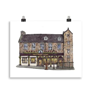 Schottland Pub Art, Greyfriar Bobby&#39;s Edinburgh Pub | Gerahmter Giclée-Kunstdruck, UK Aquarell Wohndekor, Andie Laf Designs