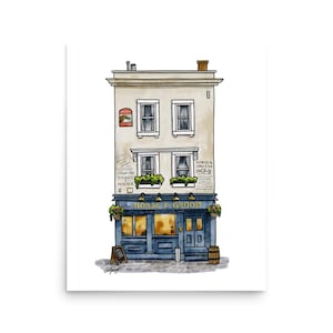 The Horse & Groom, Belgravia London Pub Art | Urban Sketching ingelijste giclee anglofiele kunstafdruk, VK aquarel decor illustratie