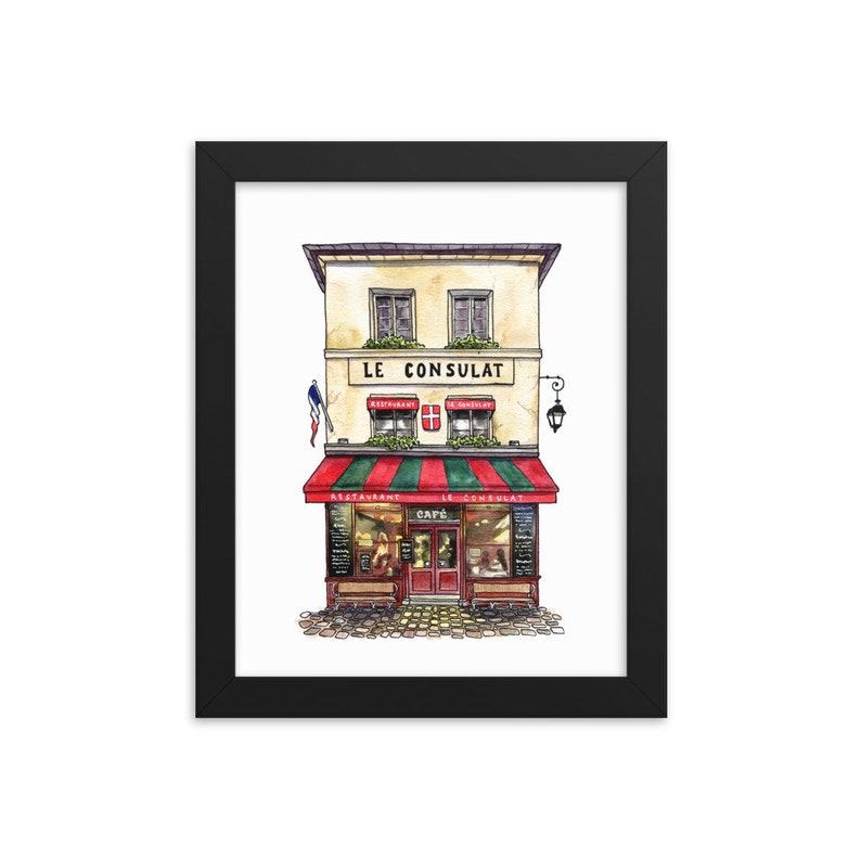 Paris Art Print, Le Consulat Cafe, Parisian Coffee Shop Framed Giclee Print, France Travel Art, Watercolour Home Decor, Andie Laf Designs image 2