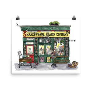 Paris France Artwork, Shakespeare and Company Bookshop of Paris | Framed Watercolour Art Print, Travel Print Andie Laf Designs