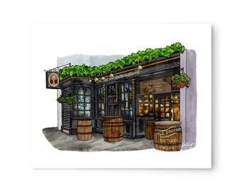 Stampa artistica del pub Old Doctor Butler's Head, illustrazione giclée ad acquerello di Londra