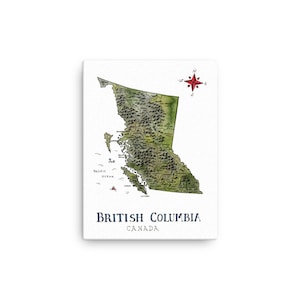 CANVAS Map of British Columbia | Watercolour Canadian Province Art, Old/Vintage Map, Andie Laf Designs Canvas Print