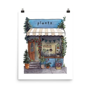 Plant Shoppe Art Print Poster, schattige winkelpui kunst | Ingelijste Giclee Art Print, aquarel en inkt Home Decor, Andie Laf Designs