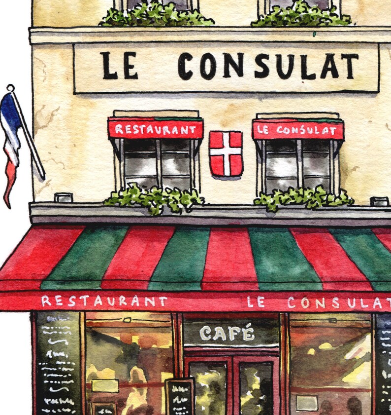 Paris Art Print, Le Consulat Cafe, Parisian Coffee Shop Framed Giclee Print, France Travel Art, Watercolour Home Decor, Andie Laf Designs image 5