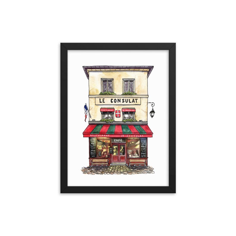 Paris Art Print, Le Consulat Cafe, Parisian Coffee Shop Framed Giclee Print, France Travel Art, Watercolour Home Decor, Andie Laf Designs image 7