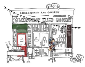 Paris Printable Colouring Sheet for Adult and Kids, Shakespeare and Company Paris Bookshop, Urban Sketching, Instant Download