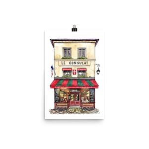 Paris Art Print, Le Consulat Cafe, Parisian Coffee Shop Framed Giclee Print, France Travel Art, Watercolour Home Decor, Andie Laf Designs image 1