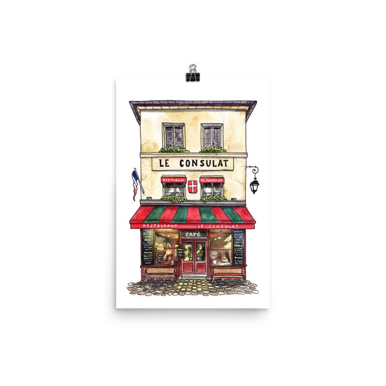 Paris Art Print, Le Consulat Cafe, Parisian Coffee Shop Framed Giclee Print, France Travel Art, Watercolour Home Decor, Andie Laf Designs image 1